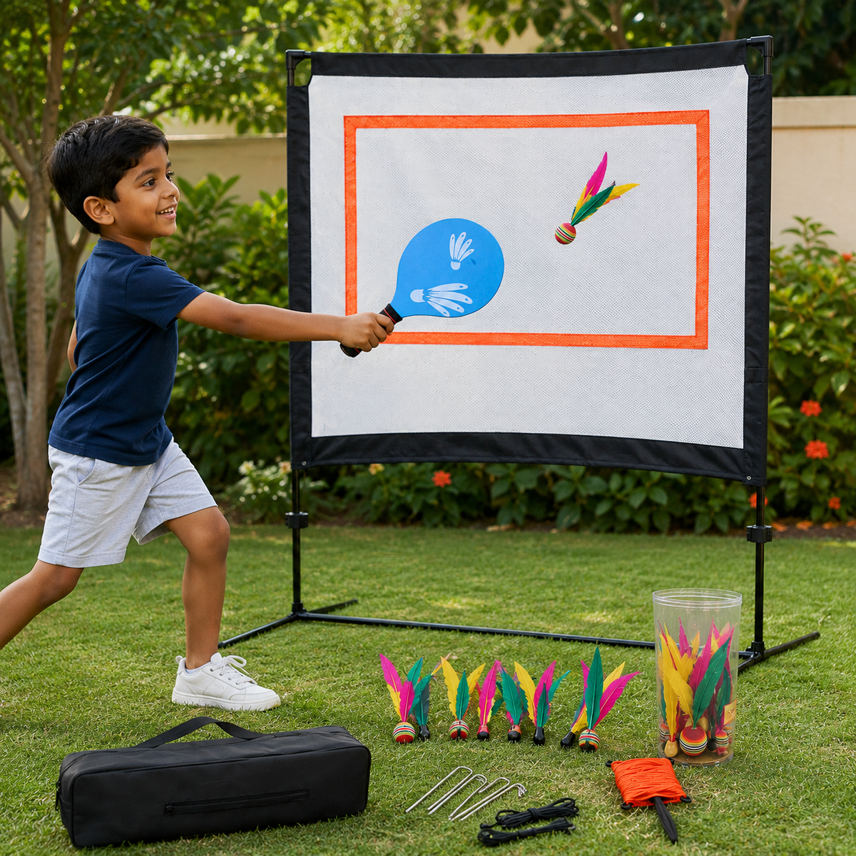 Portable Badminton Net Set with Rackets & Shuttlecocks – Outdoor Badminton Game Set for Kids & Adults