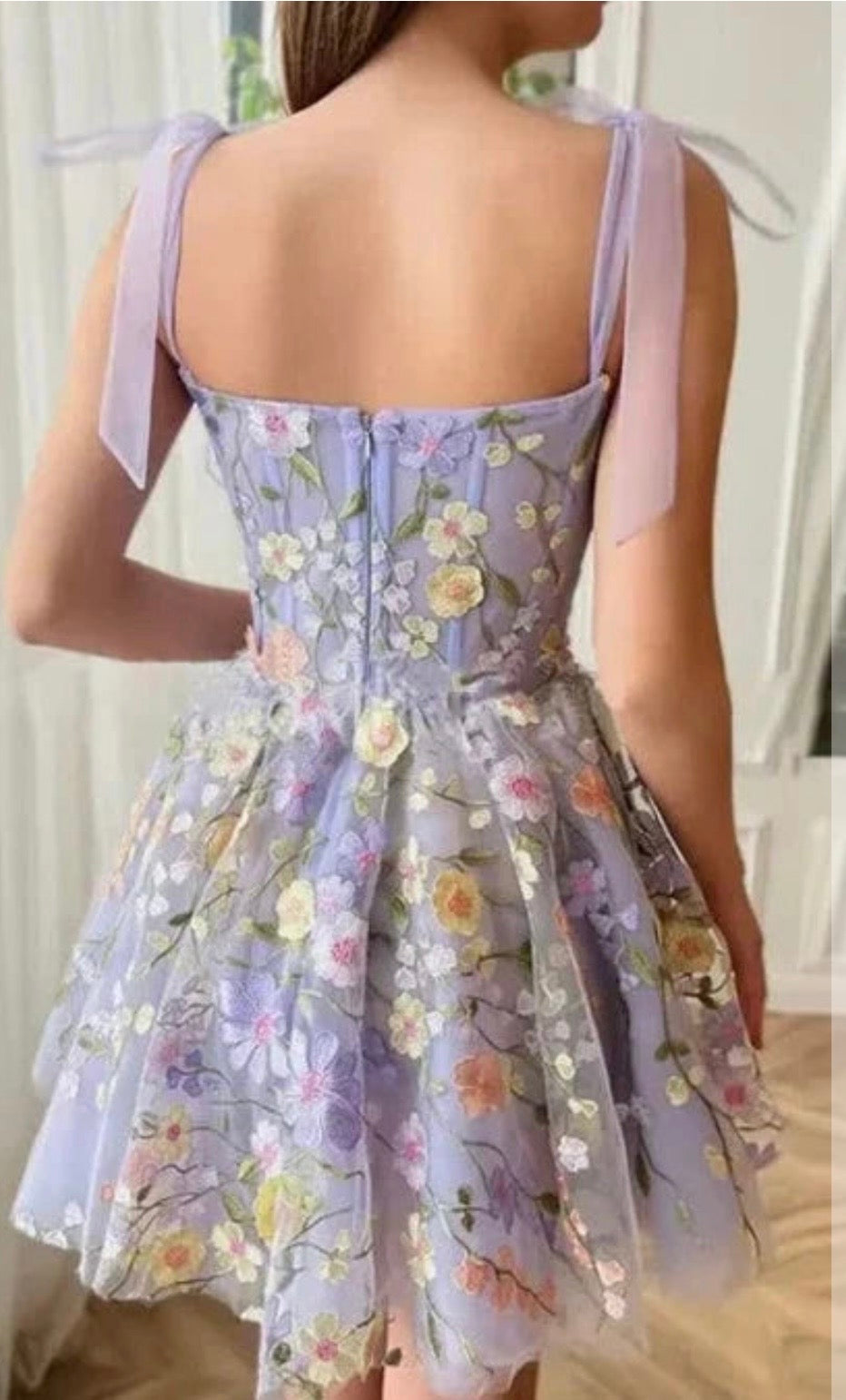 Lavender Floral Embroidered Organza Mini Dress for Women – Sleeveless Party & Summer Dress