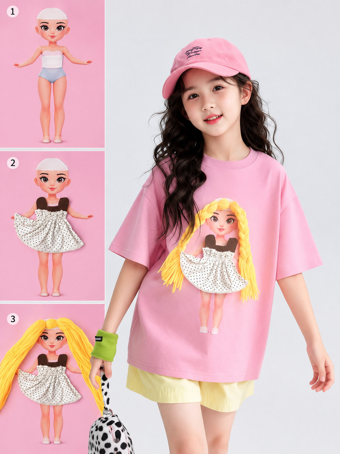 DIY Dress-Up Doll T-Shirt for Girls | Interactive 3D Hair & Outfit Tee