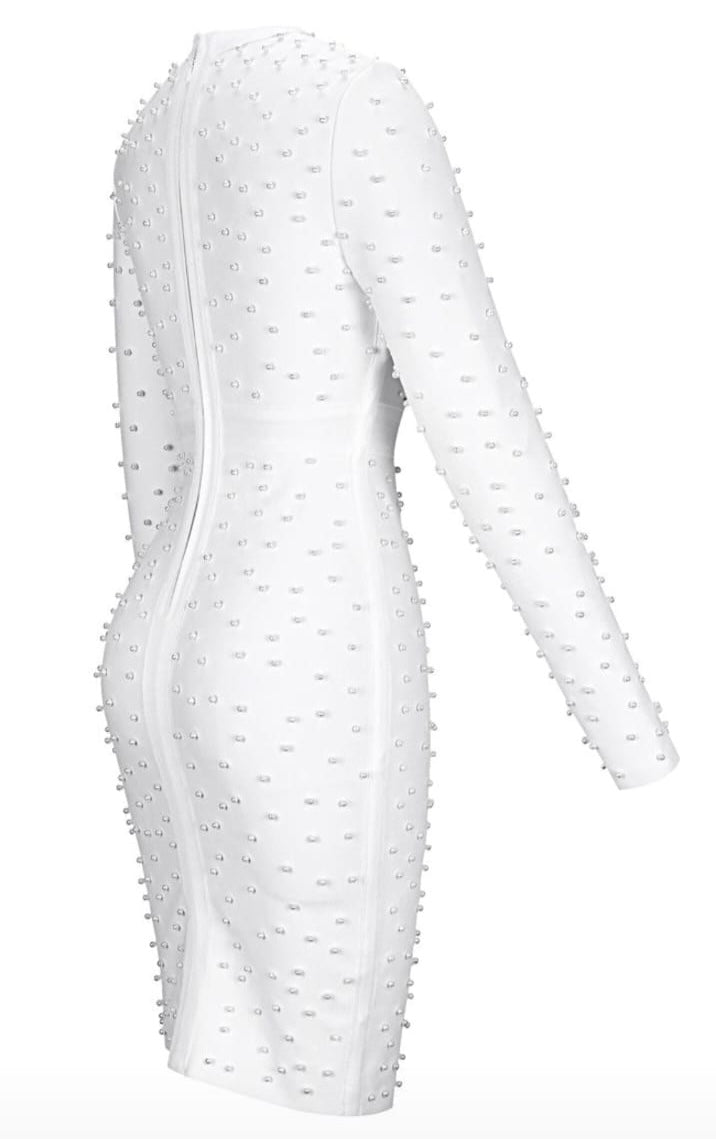 Elegant Pearl Embellished Long Sleeve Bandage Dress