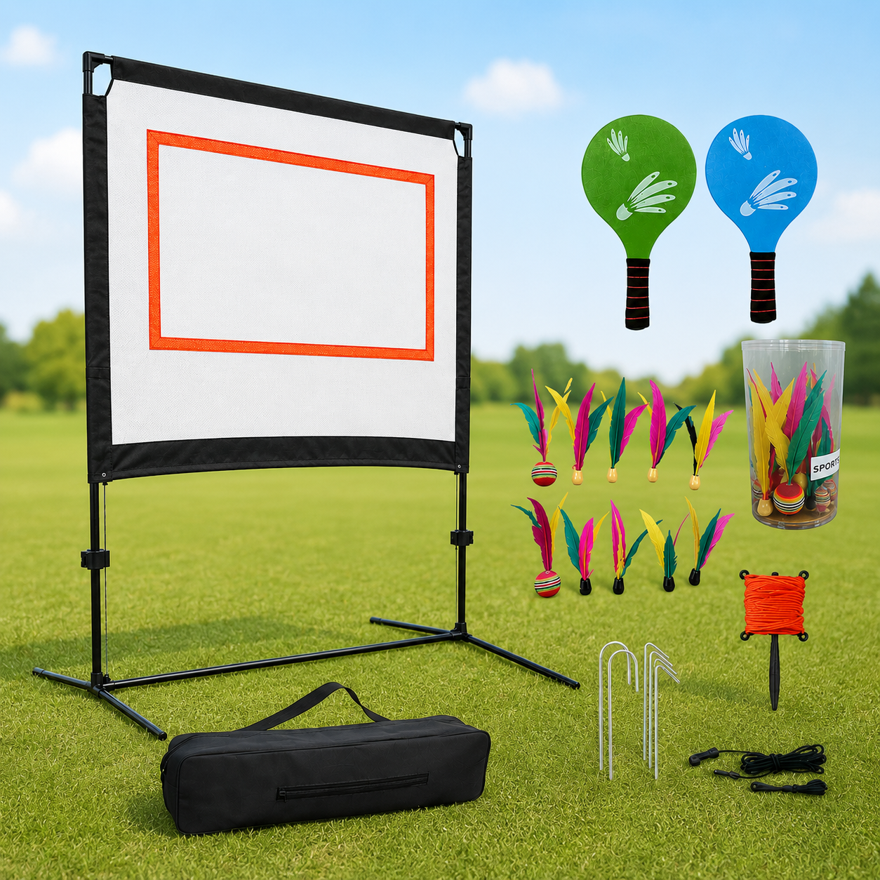Portable Badminton Net Set with Rackets & Shuttlecocks – Outdoor Badminton Game Set for Kids & Adults