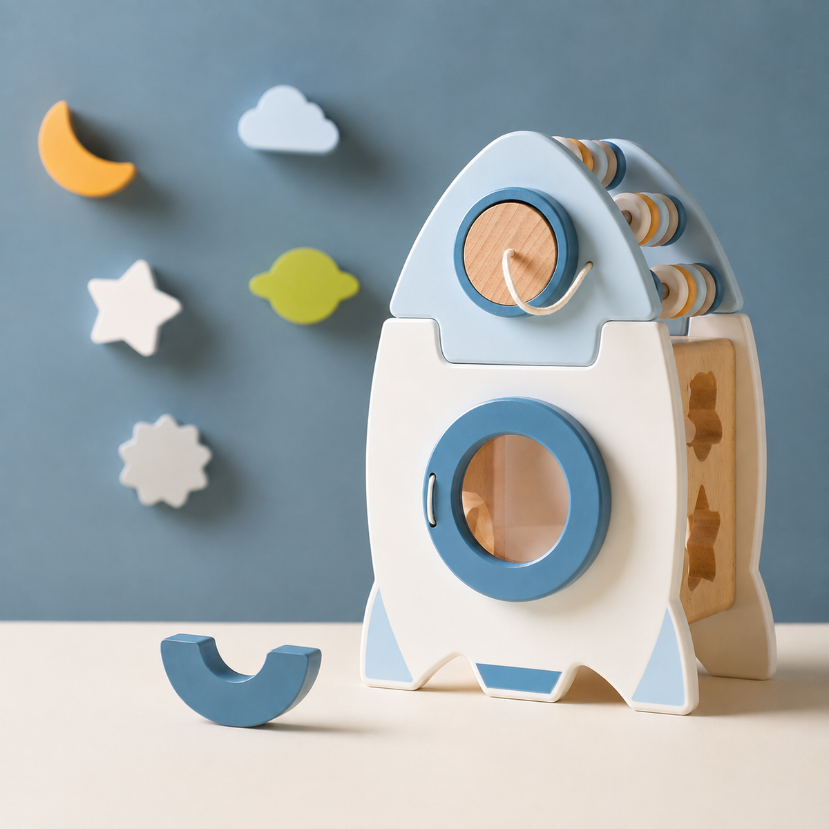 Wooden Rocket Stacking Toy – Montessori Learning & Fine Motor Skills Activity