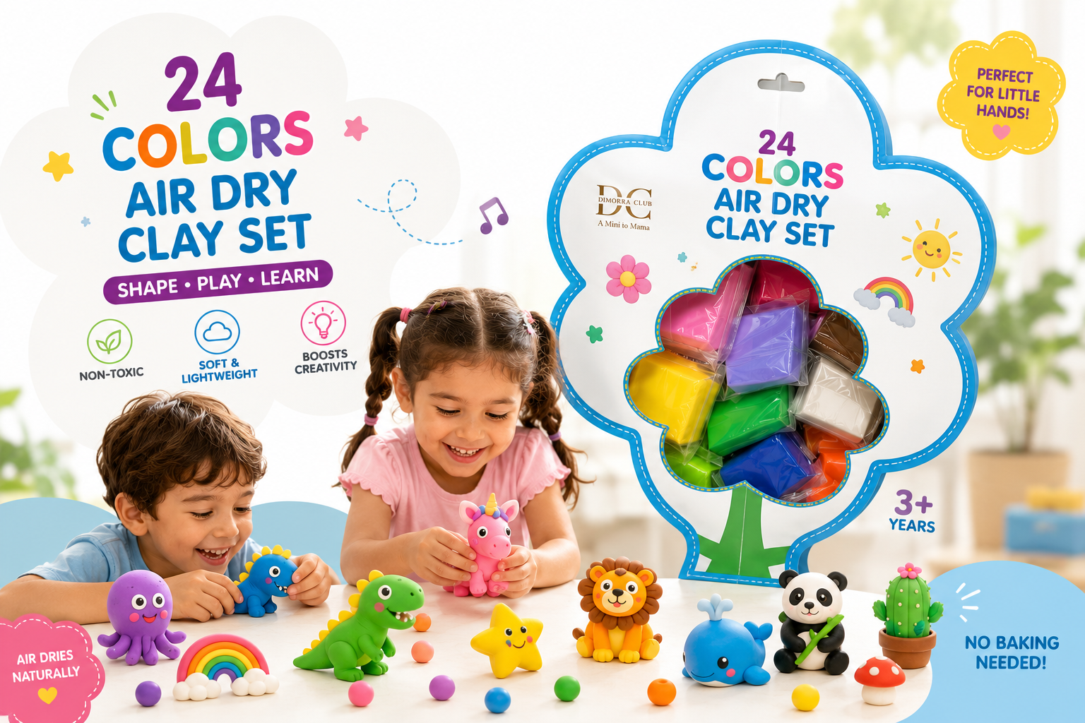 Shape & Create Air Dry Clay Set – 24 Colors