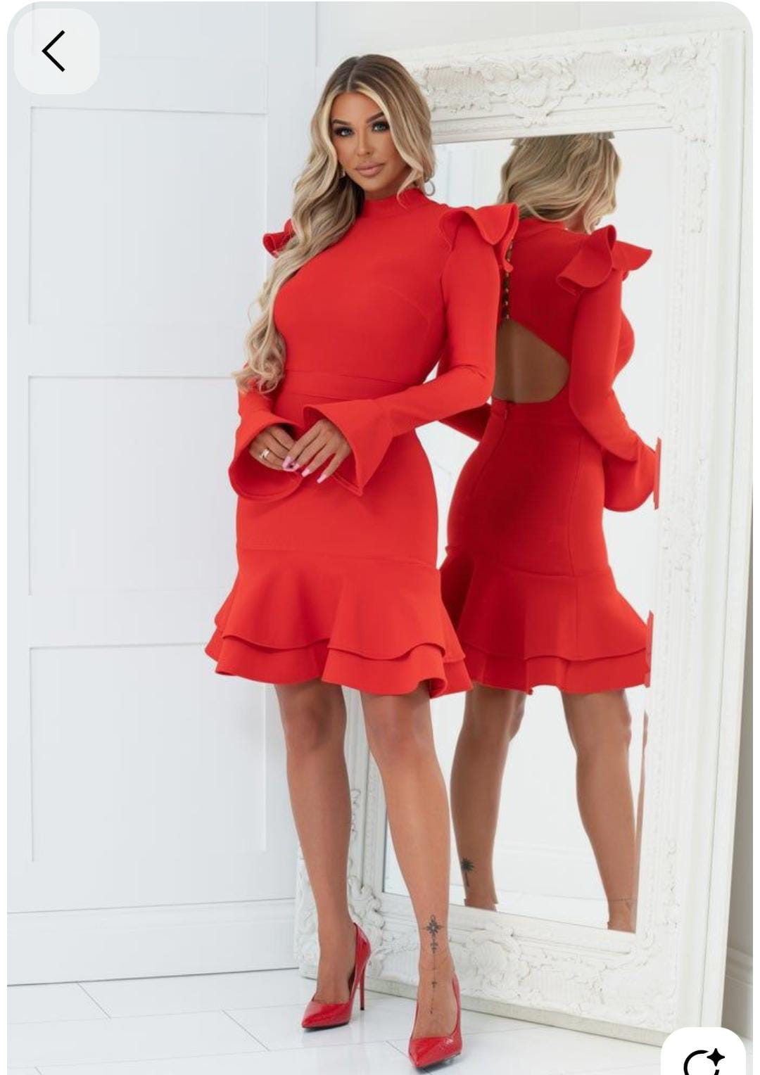 Women’s High Neck Ruffle Shoulder Bandage Dress – Tiered Hem Backless Cocktail Dress