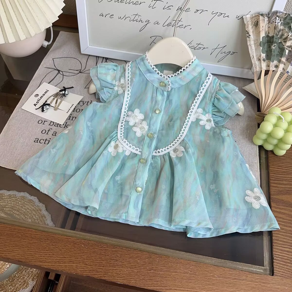 Summer Girls suit Guofeng 2025 New Embroidered Lace Vest Top Wide Leg Pants New Chinese Two-piece Set