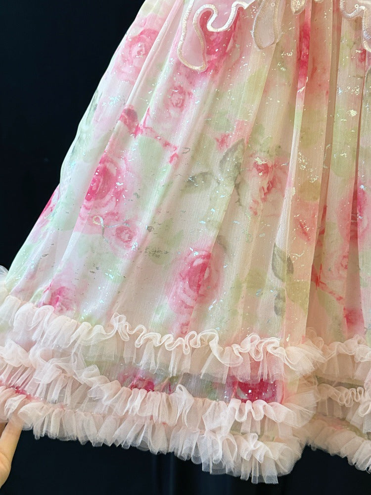 Girls' Winged Princess Dress Summer Dress 2026 New Style Kidsren's Birthday Dress Dress Fashionable Girl Pink Dress