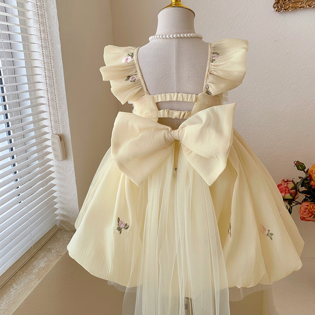 Disney-Inspired Girls' Summer Princess Mesh Dress with Large Bow - 2026 Fairy Suspender Skirt