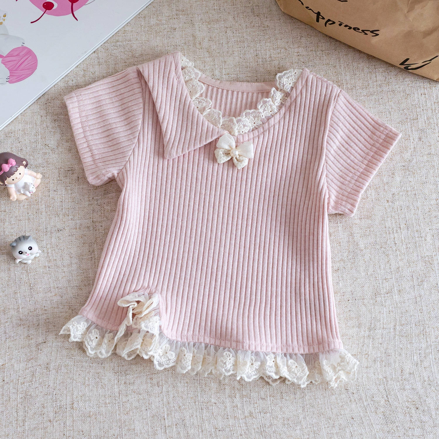 Girls Suit 2025 New Summer Children's Korean Style Sweet and Cute Cartoon Tops Baby Girl Fashionable Two-Piece Set