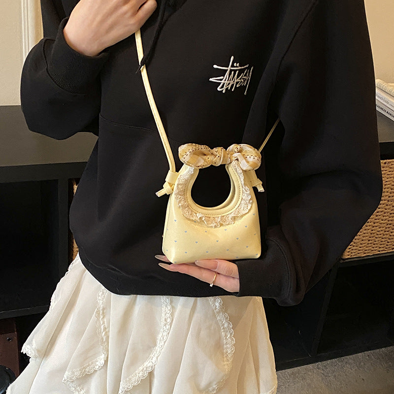 Cross-Border Children's Bag New Style Girls' Bow Lace Handbag Printed Polka Dot Half-Moon Girls' Parent-Child Crossbody Bag