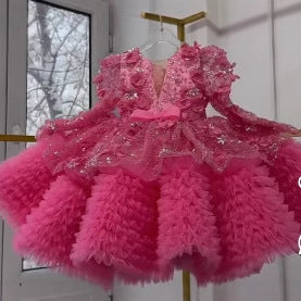 New children's dress long sleeve heavy industry sequins princess dress female baby puffy skirt girls catwalk dress wholesale