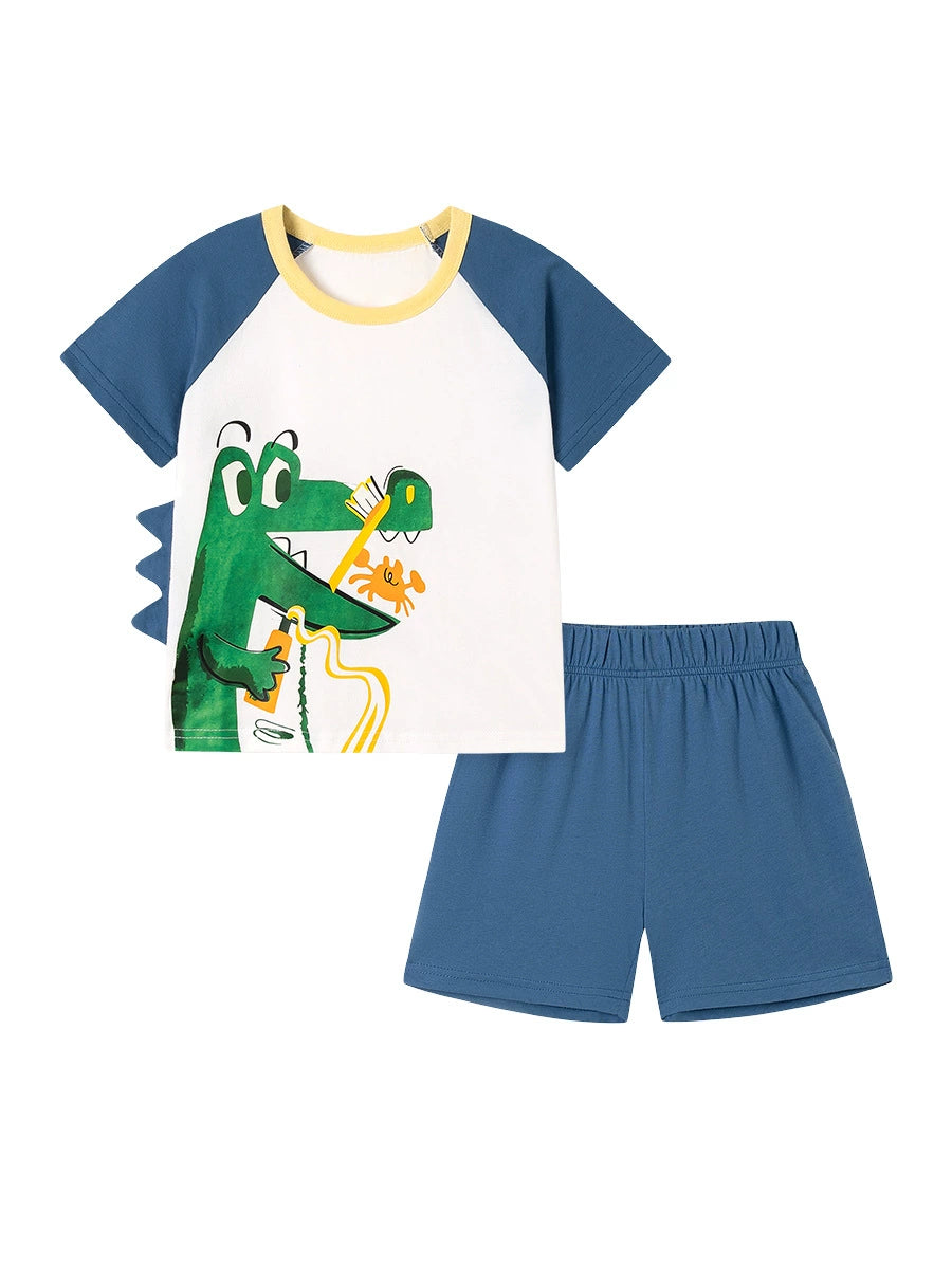 Customized factory children's clothing wholesale, summer cartoon short-sleeve sets, European and American children's sets