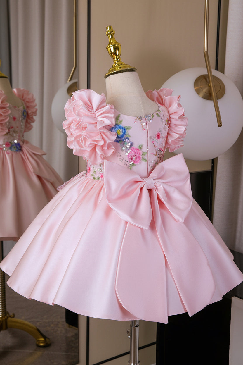 2026 New Pink Kidsren's Dress Birthday Princess Dress Piano Performance Flower Girl Baby One-Year-Old Dress