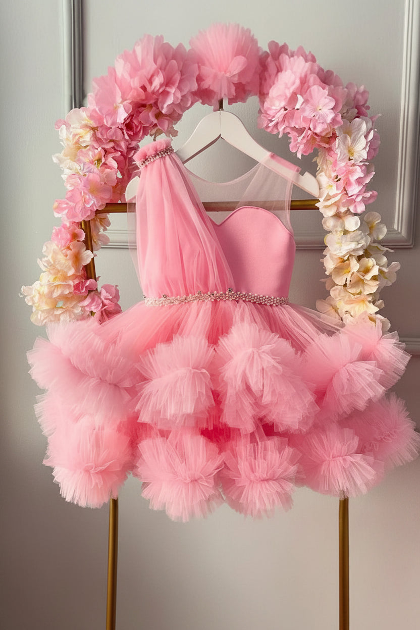 Girls' Host Dress Summer Children's Piano Performance Light Luxury Niche High-end Princess Dress Flower Girl's Veil Dress Stylish