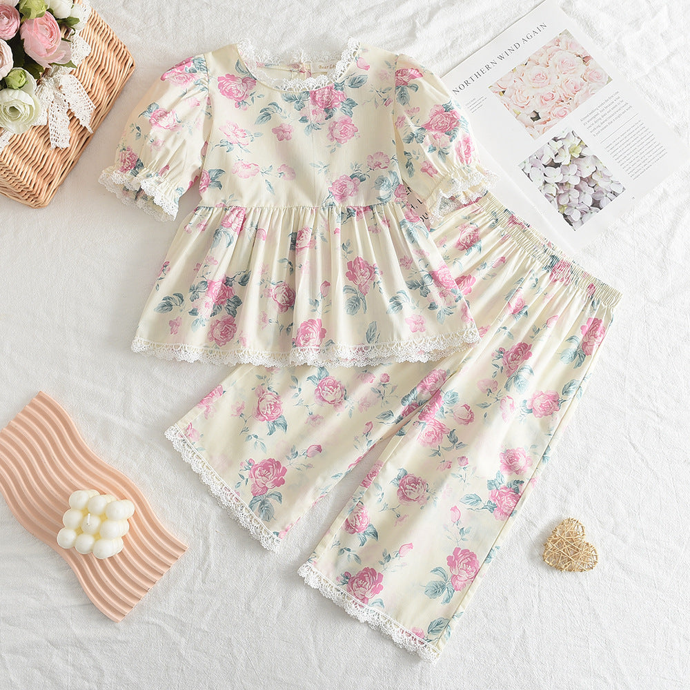 Baby Girl Summer Outfit Set: Bubble Long-Sleeve Top and Wide-Leg Pants Two-Piece Set, Korean Style Children's Clothing, New Cross-Border Wholesale