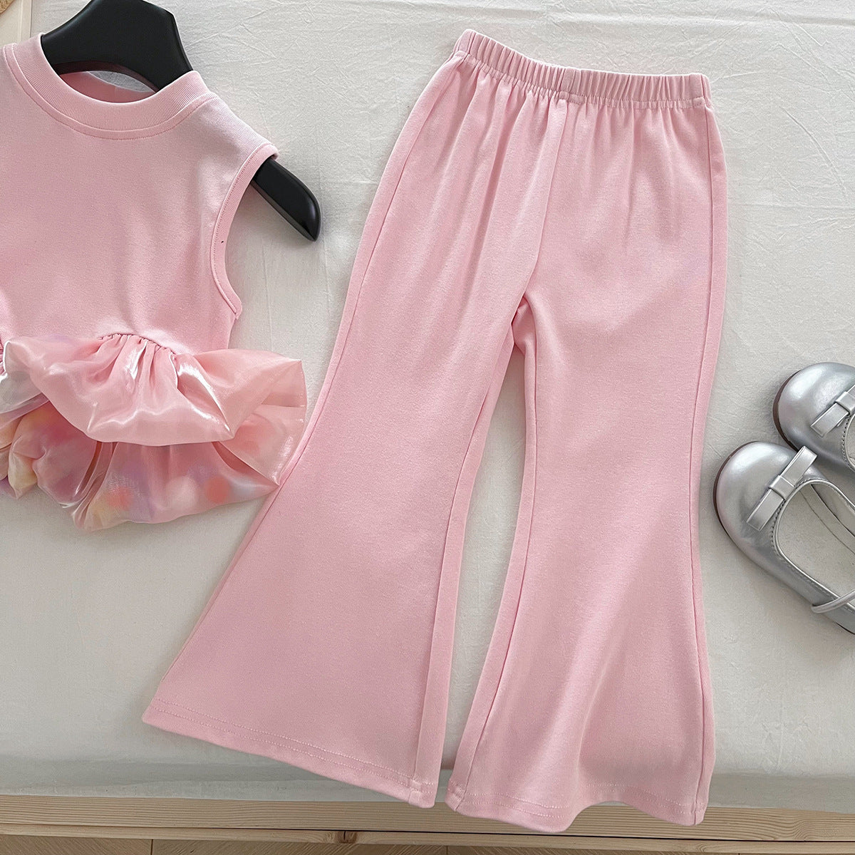 2026 New Summer Girls' Outfit Sleeveless Floral T-Shirt Lace Leggings Thin Princess Set 17284