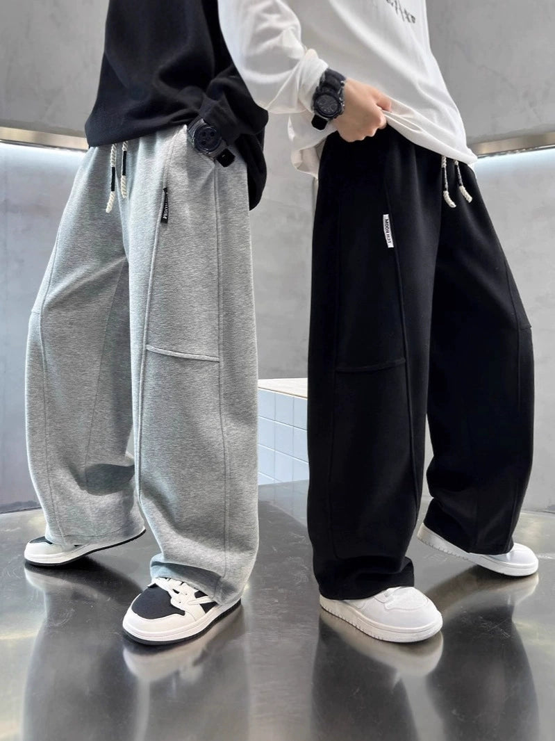 Boys' Fashionable Sports Sweatpants New Style for Older Children, Loose Straight-Leg Drape Wide-Leg Pants, Children's Cross-Border Pants for Autumn
