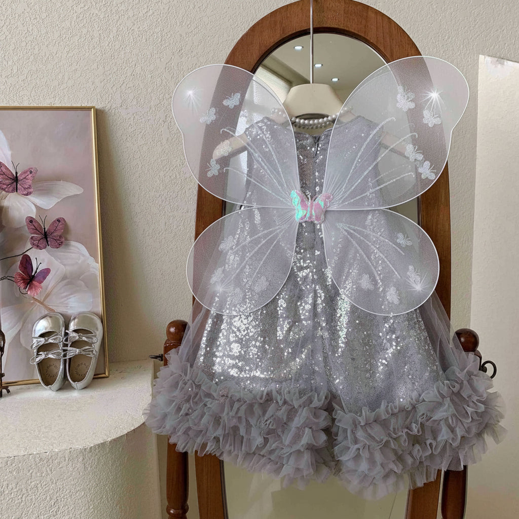 Disney-Inspired Enchanted Butterfly Sequin Mesh Fairy Princess Dress for Girls