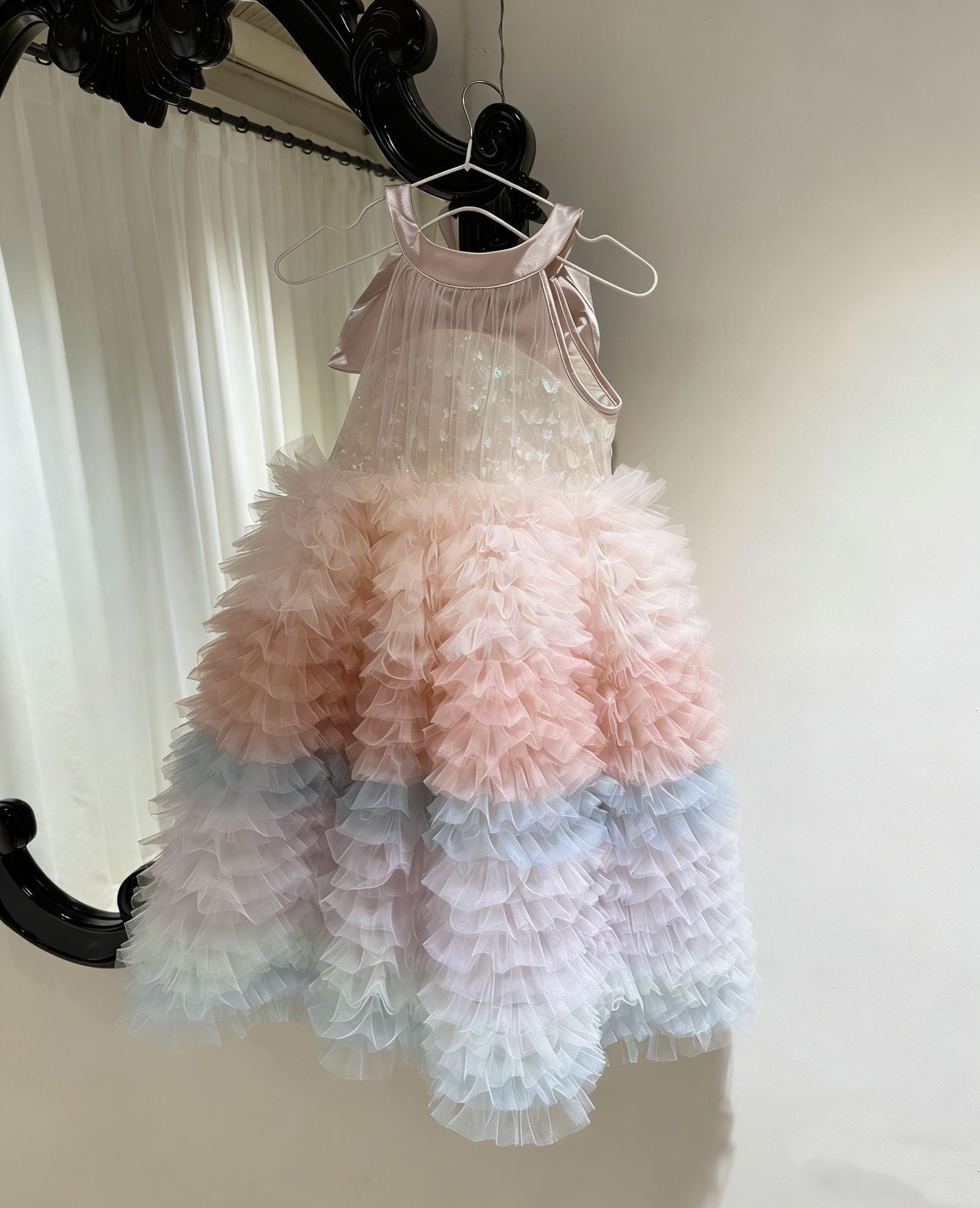Girls' Gradient Mesh Cake Skirt Summer Halter Neck Sleeveless Princess Dress Children's Birthday Dress Stylish Puffy Skirt