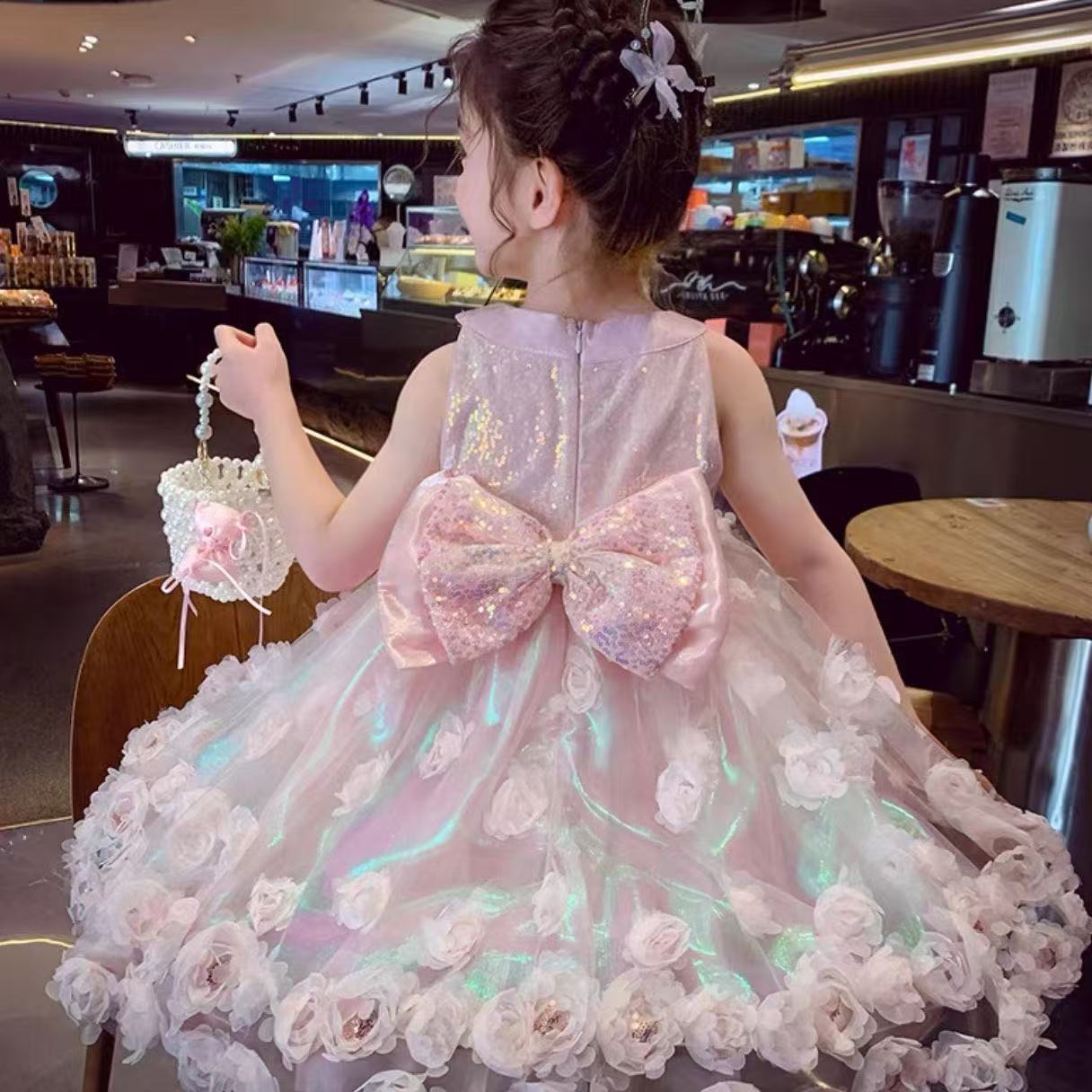 Girls Princess Dress Girls Mesh Vest Dress Summer Dress 2025 New Children's High-End Birthday Dress Dress