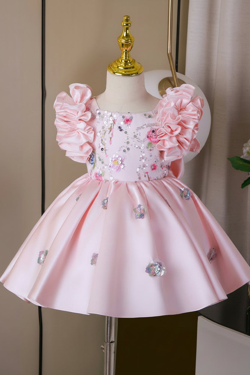 2026 New Pink Kidsren's Dress Birthday Princess Dress Piano Performance Flower Girl Baby One-Year-Old Dress