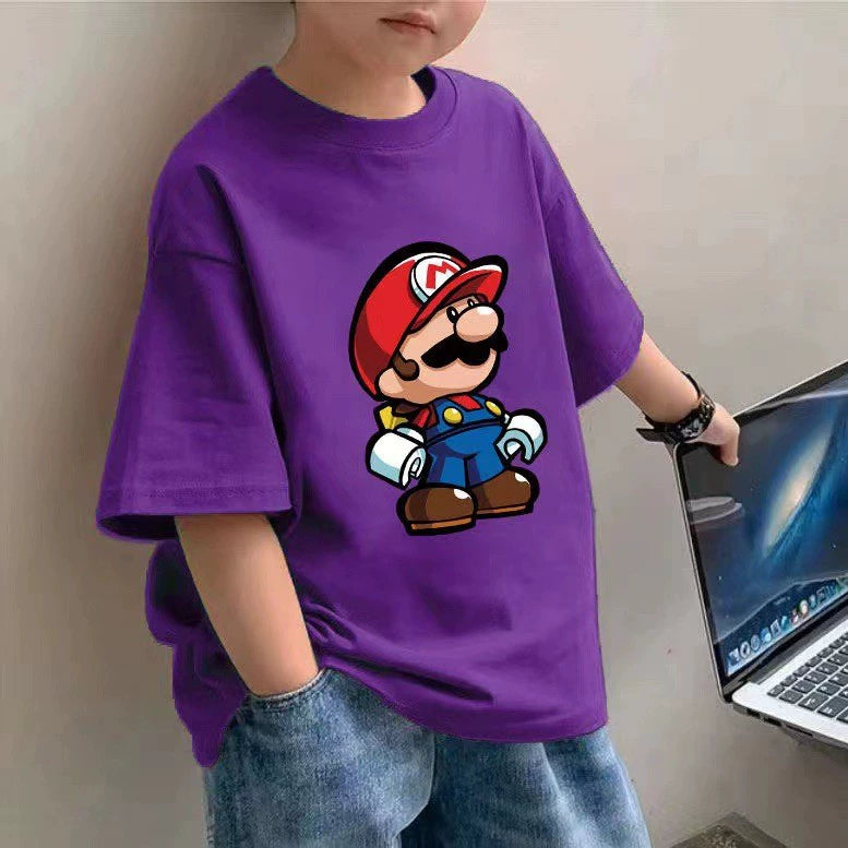 100 Cotton Children's Wear Boys T-shirt Summer New Children's Half-sleeve Cartoon Top Loose Mid-large Children's Short-sleeve T-shirt