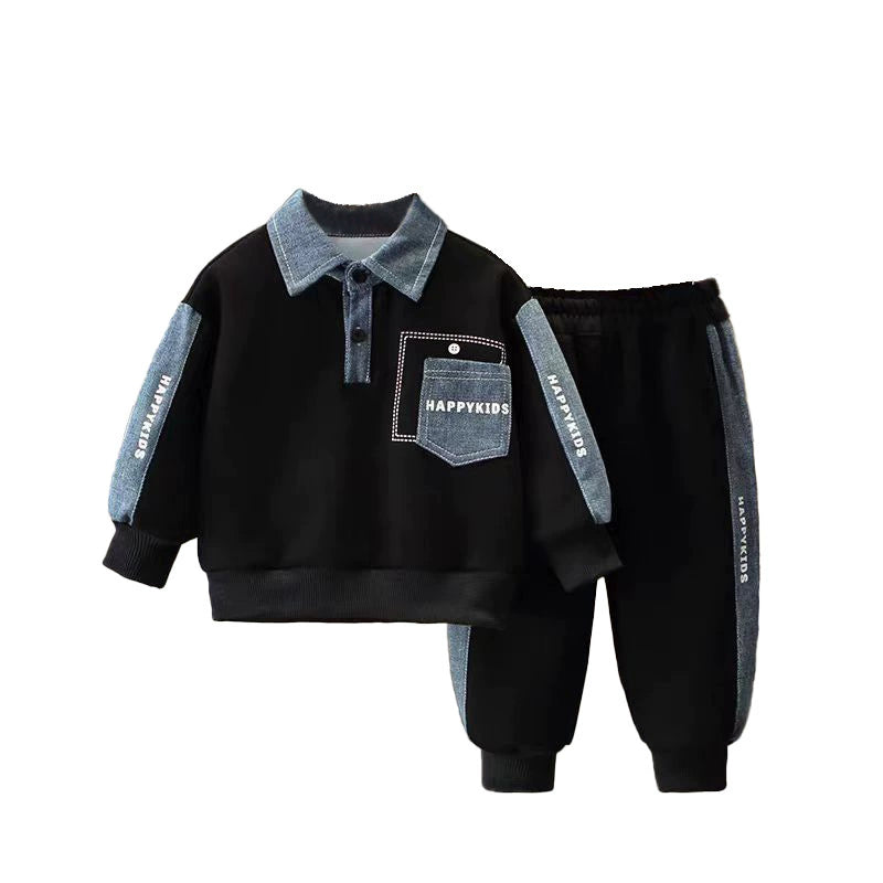 Boys' Sweatshirt Spring and Autumn Set 2026 New Stylish Children's Boys' Spring and Autumn Fashion Cool Denim Two-Piece Trendy Outfit