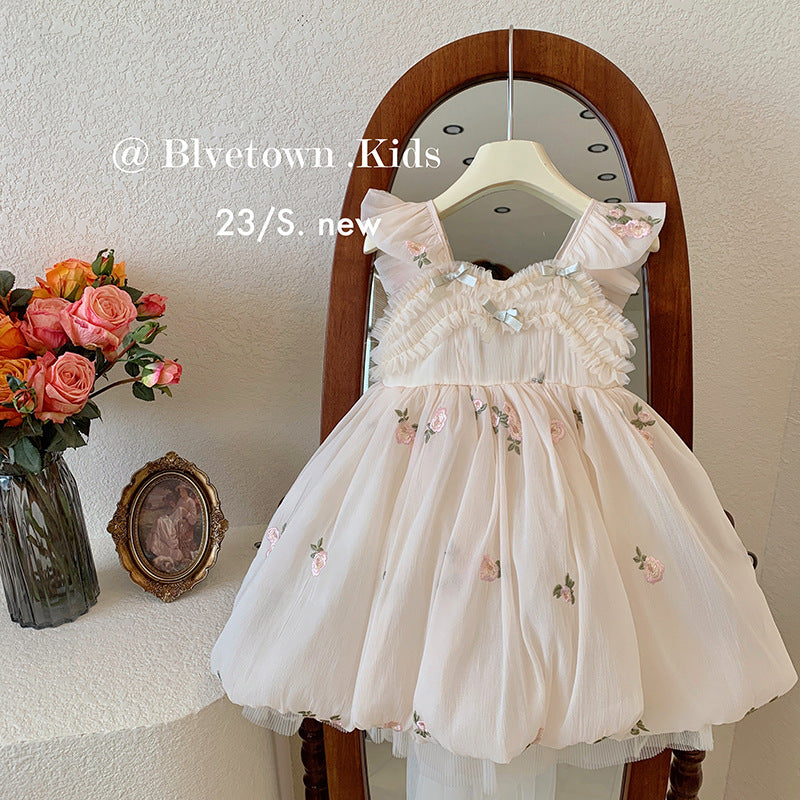 Disney-Inspired Girls' Summer Princess Mesh Dress with Large Bow - 2026 Fairy Suspender Skirt