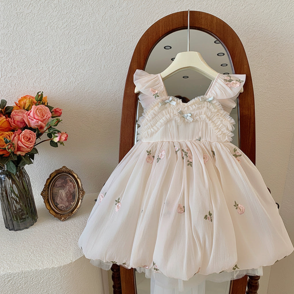 Disney-Inspired Girls' Summer Princess Mesh Dress with Large Bow - 2026 Fairy Suspender Skirt