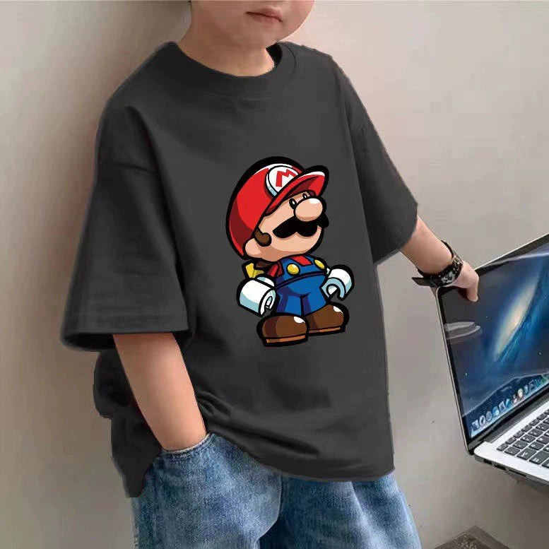 100 Cotton Children's Wear Boys T-shirt Summer New Children's Half-sleeve Cartoon Top Loose Mid-large Children's Short-sleeve T-shirt