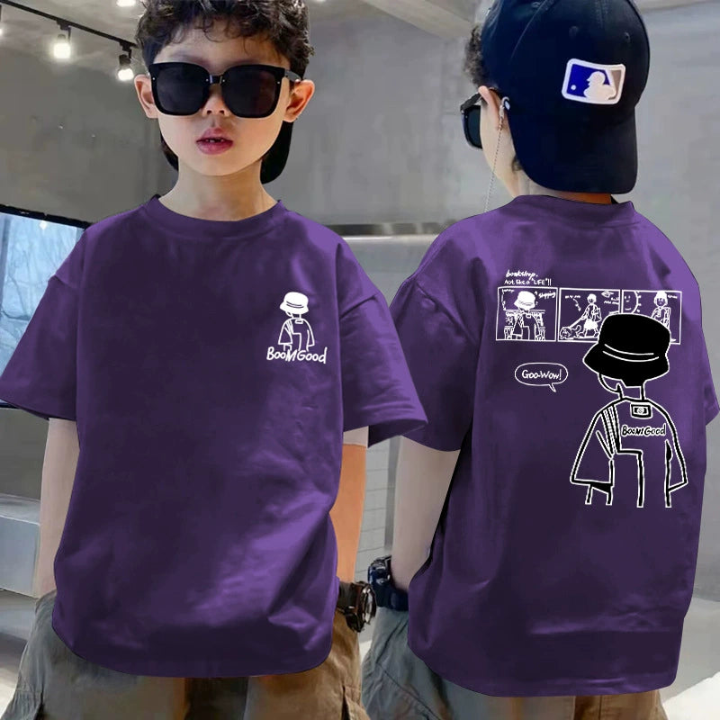 100% Pure Cotton Children's T-Shirt Short-Sleeve Export Quality New Spring and Summer Style for Older Boys Summer Half-Sleeve Top Trendy T-Shirt