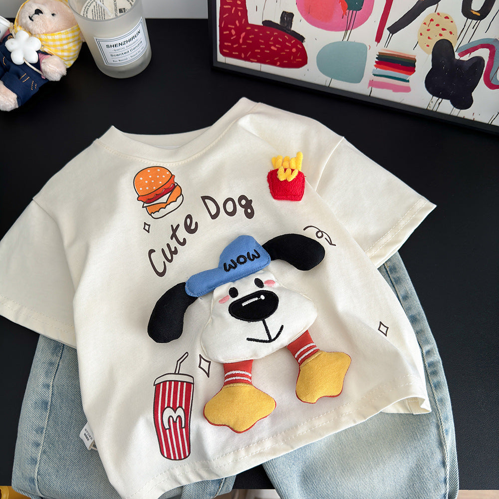Kids' Short-Sleeve T-Shirt - Boys & Girls Summer Lightweight Cute 3D Doll Graphic Cotton Crew Neck Top