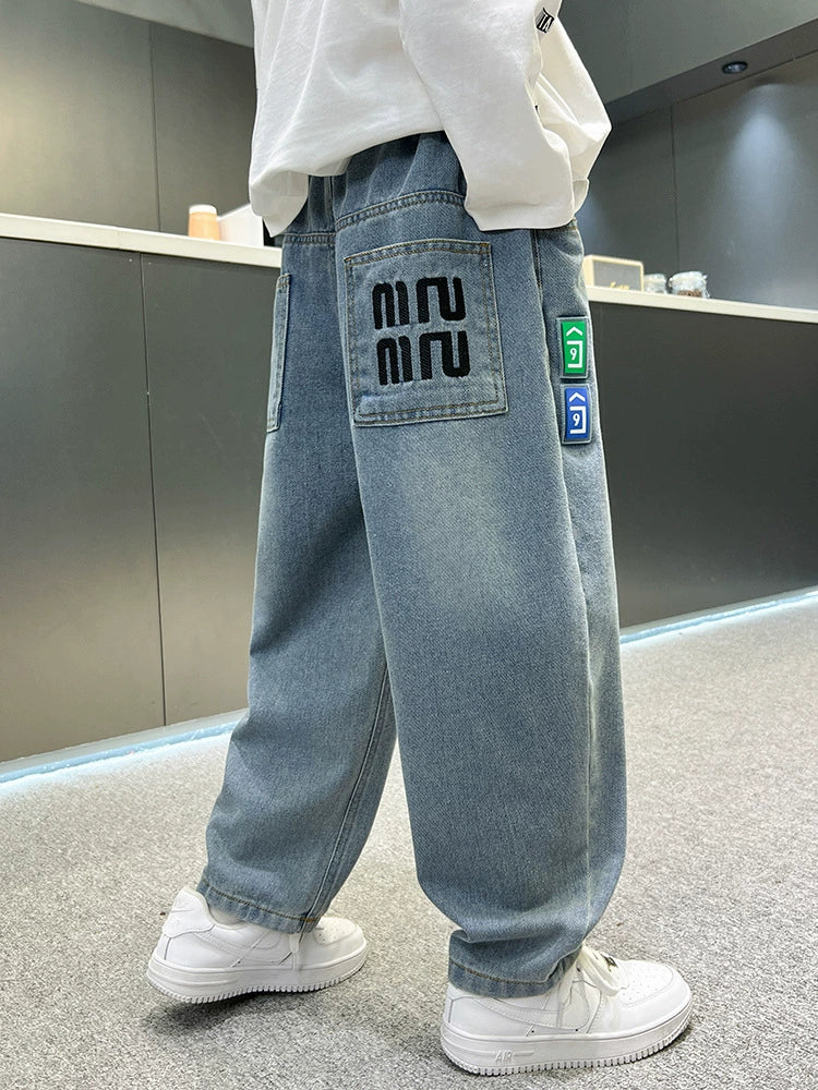 Boys Jeans Spring Wear Boys Casual Pants Loose Large Children's Trousers Autumn Children's Sports Fashionable Pants