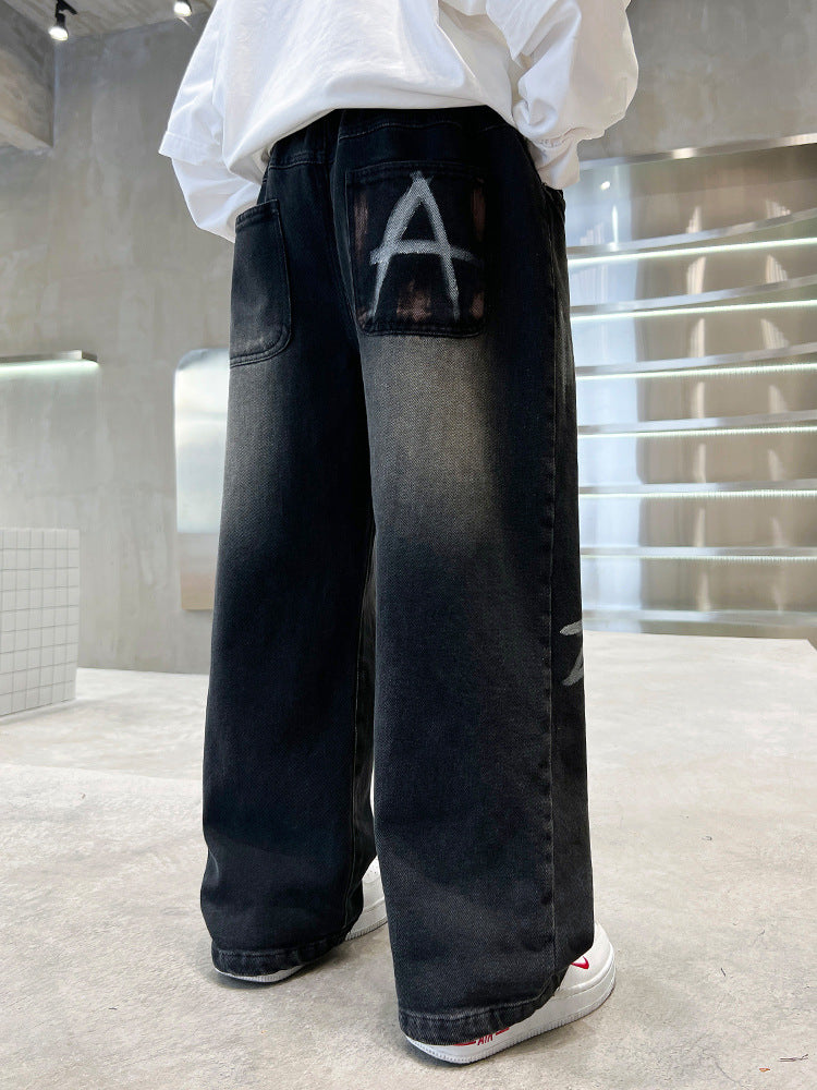Boys' Jeans for Spring and Autumn, New Stylish Children's Long Pants, Trendy Loose Fit for Older Boys, Export Style