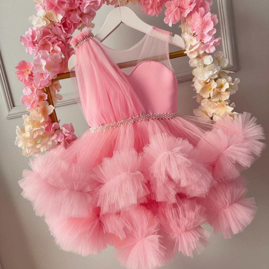 Girls' Host Dress Summer Children's Piano Performance Light Luxury Niche High-end Princess Dress Flower Girl's Veil Dress Stylish