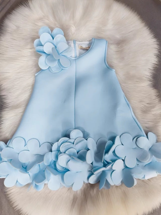 New Kidsren's 3D Flower Dress Cute Little Girl Vest Style Straight Princess Dress Sweet