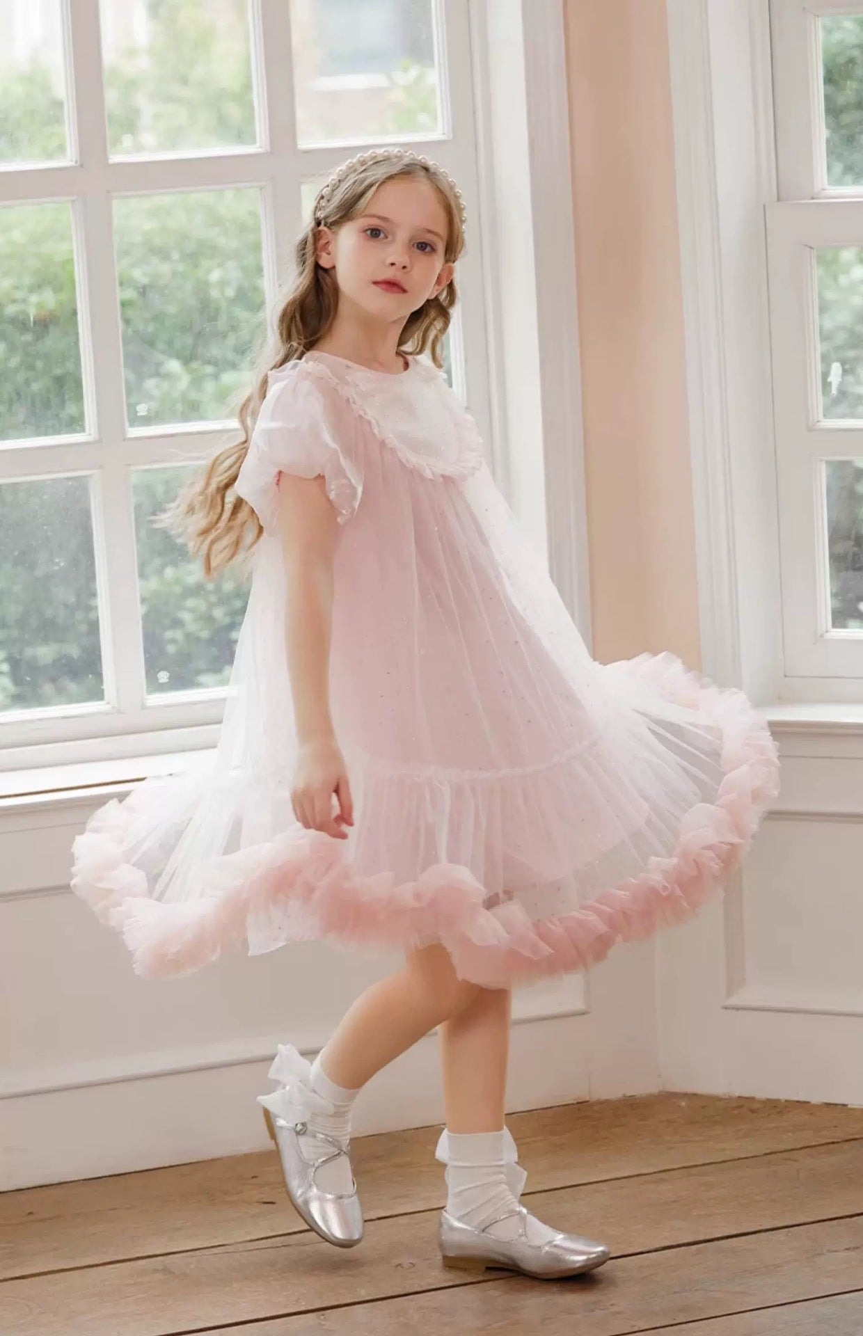 in stock Summer New Girls Sweet Princess Dress Pink Styish Mesh Dress Children's Dress dress Cake Dress