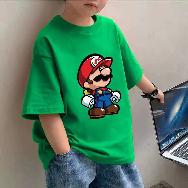 100 Cotton Children's Wear Boys T-shirt Summer New Children's Half-sleeve Cartoon Top Loose Mid-large Children's Short-sleeve T-shirt