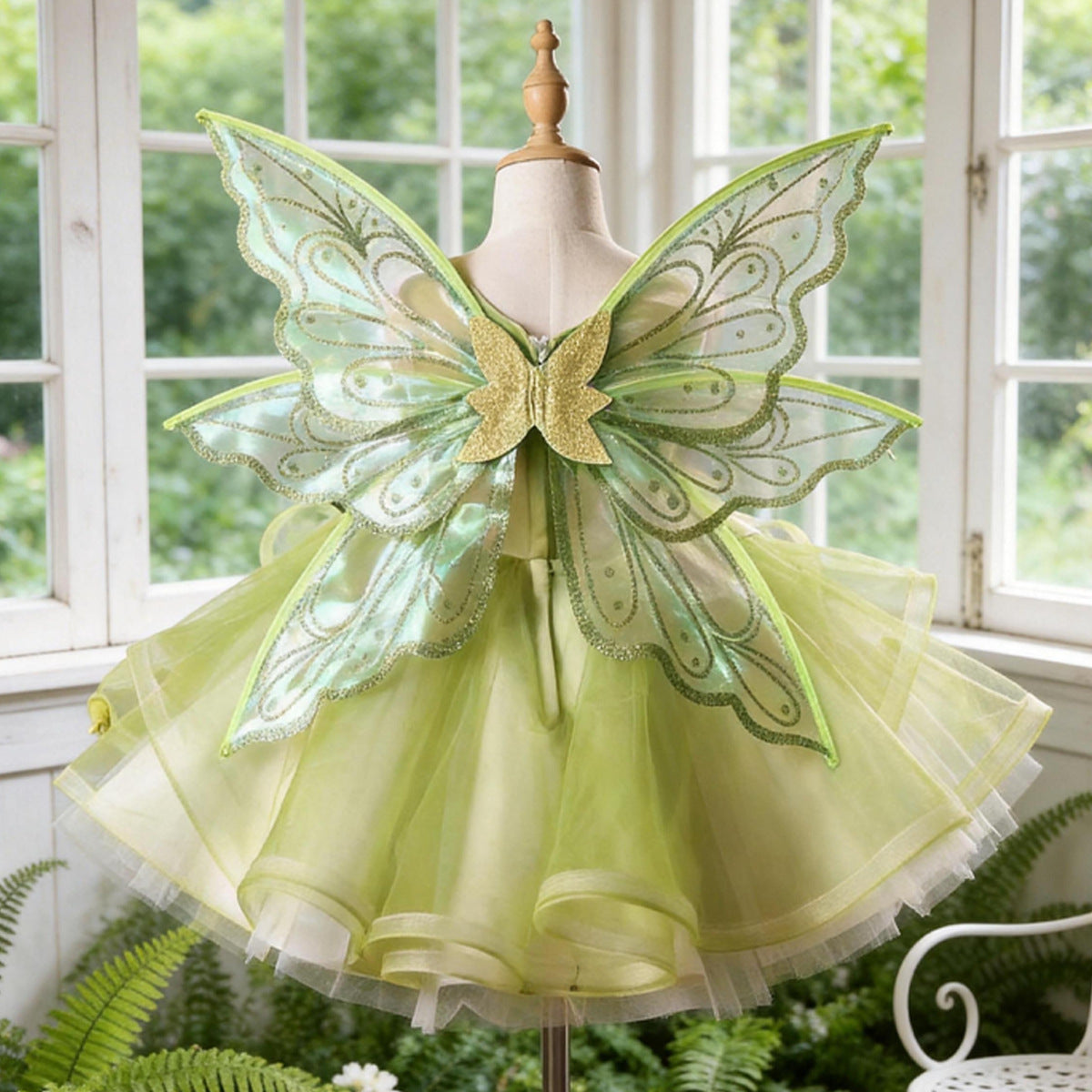 Forest-Style Little Girl Princess Dress with Puffy Tulle, High-End Birthday Flower Girl Wedding Dress, Children's Host Piano Flower Fairy Gown