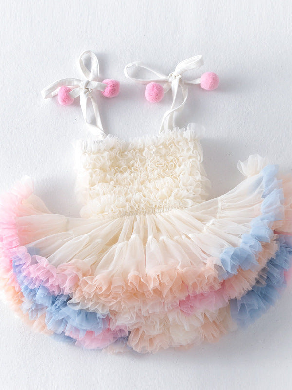 Yiwu Lingfeng Summer Girls' Strap Dress Christmas Tutu Dress Princess Puffy Tulle One-Year-Old Birthday Dress Cake Dress