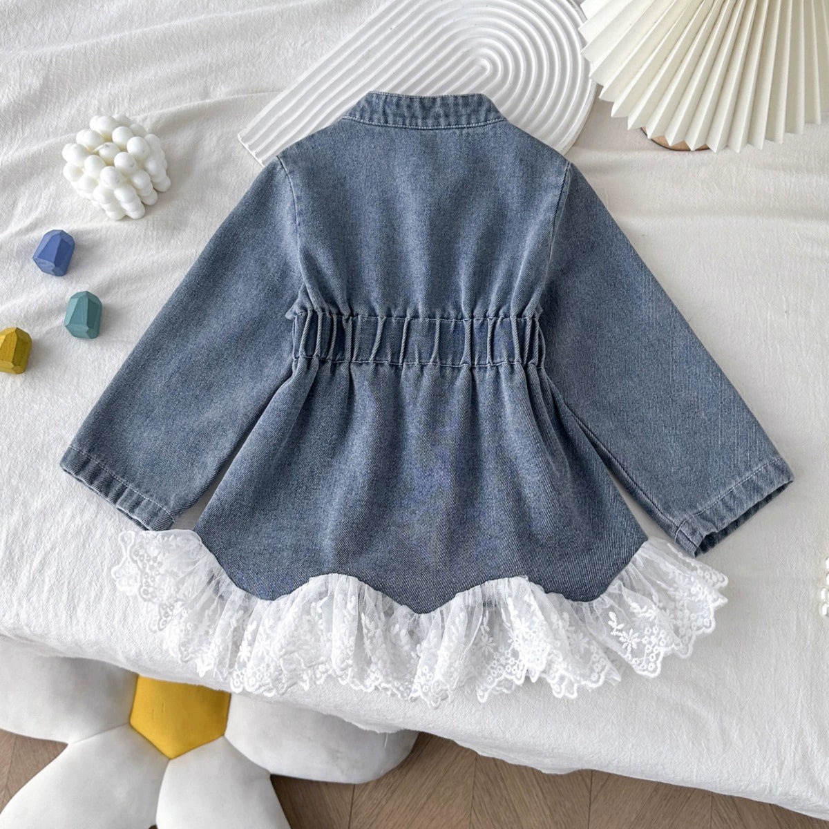Spring and Autumn Girls' Denim Jacket New Style Lace Trim Denim Skirt Stylish Little Girl Jacket Cross-Border Shipping
