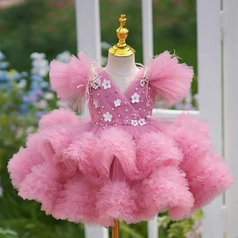 Children's Dress Piano Performance Princess Dress Girl Little Host Accessible Luxury Niche Classy Performance Dress Flower Girl Wedding Dress
