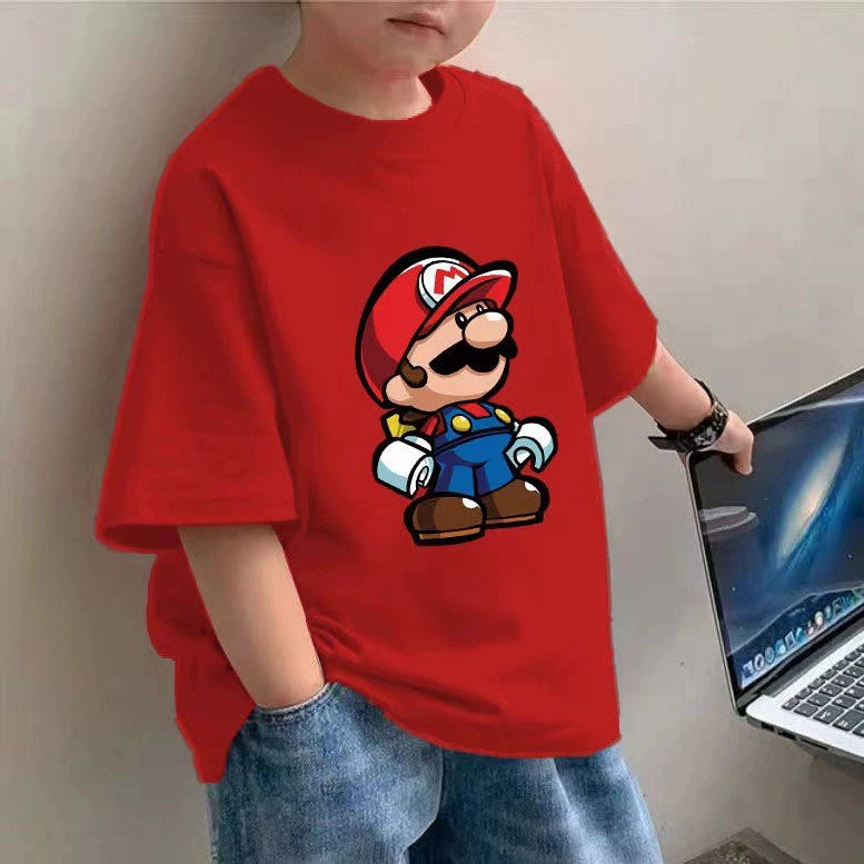 100 Cotton Children's Wear Boys T-shirt Summer New Children's Half-sleeve Cartoon Top Loose Mid-large Children's Short-sleeve T-shirt