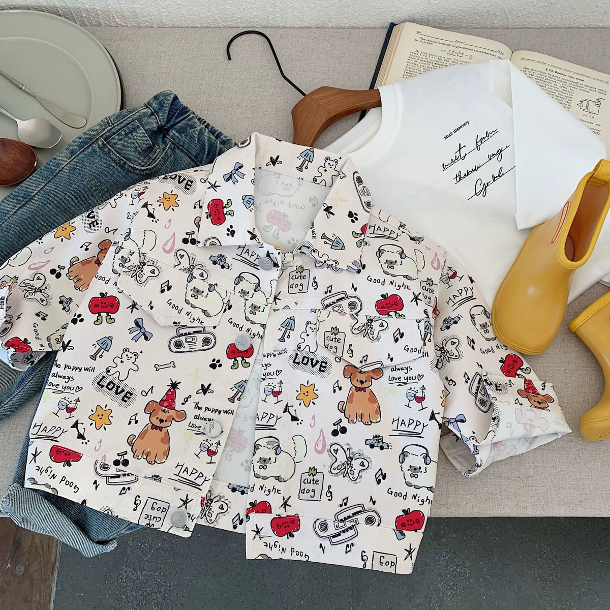 Children's Shirt Bangcheng 2026 Autumn New Cartoon Print Versatile Stylish Jacket for Boys and Girls H0017