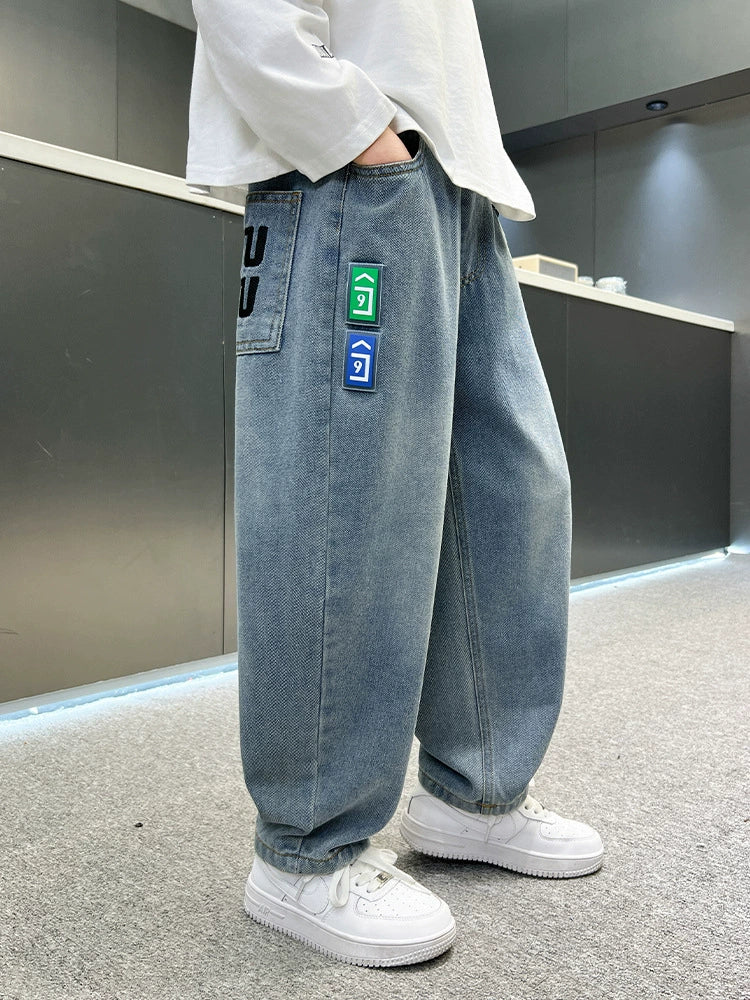 Boys Jeans Spring Wear Boys Casual Pants Loose Large Children's Trousers Autumn Children's Sports Fashionable Pants