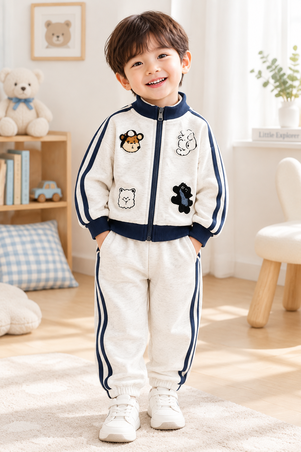Kids' Embroidered Tracksuit Set – Zip-Up Top & Pants