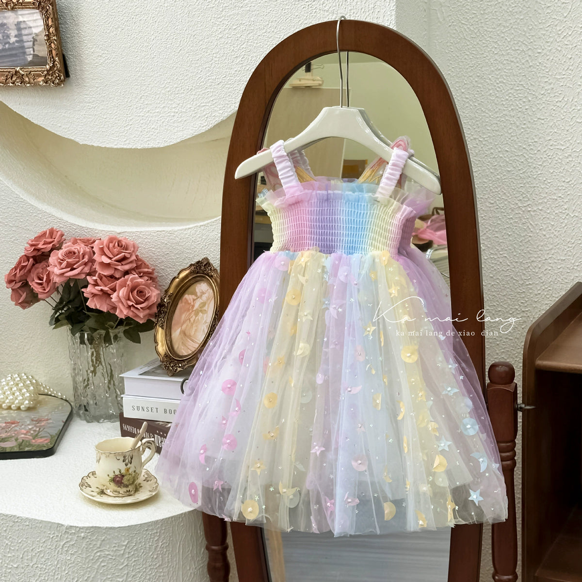 Girls' Dress 2025 Summer Butterfly Sequin Stylish Birthday Dress Princess Dress Little Girl Rainbow Dress