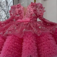 New children's dress long sleeve heavy industry sequins princess dress female baby puffy skirt girls catwalk dress wholesale
