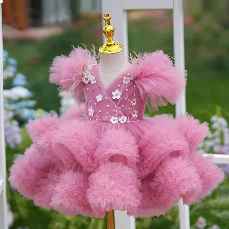 Children's Dress Piano Performance Princess Dress Girl Little Host Accessible Luxury Niche Classy Performance Dress Flower Girl Wedding Dress