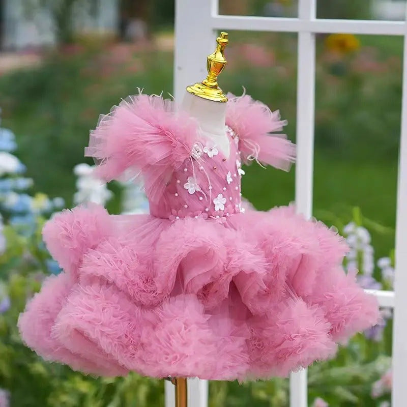 Children's Dress Piano Performance Princess Dress Girl Little Host Accessible Luxury Niche Classy Performance Dress Flower Girl Wedding Dress