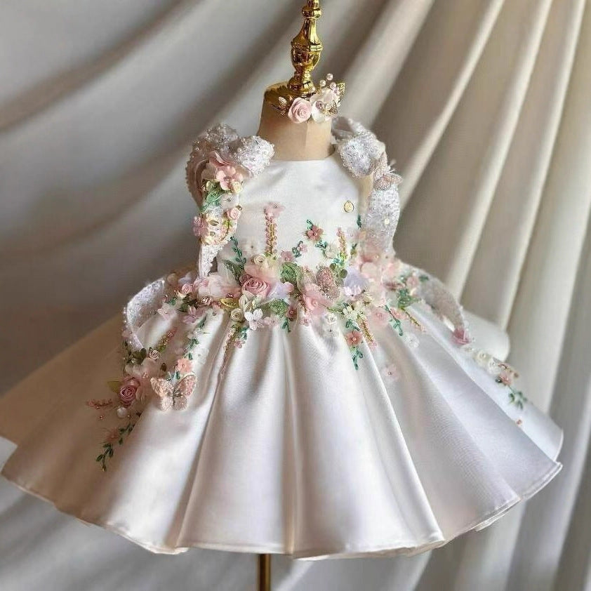 Girl's First Birthday Piano Dress 2026 New Heavy-Duty Export Aliexpress Retro Sweet Floral Princess Dress